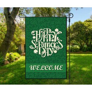Saint Patricks Garden Flag St Patrick's Day Decor Green White Welcome 12 x 18